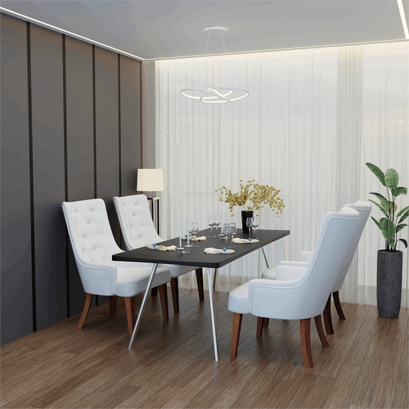 Leather Dining Chair Diamond-Tufted Side Chair in Rubberwood in Light Gray