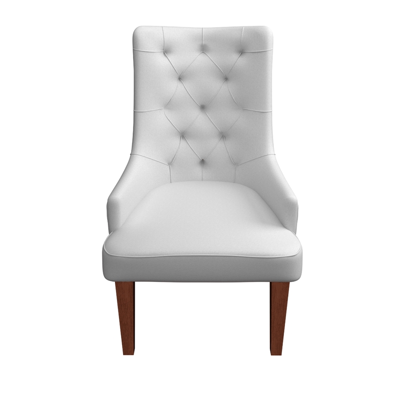 Leather Dining Chair Diamond-Tufted Side Chair in Rubberwood in Light Gray