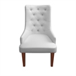 Leather Dining Chair Diamond-Tufted Side Chair in Rubberwood in Light Gray