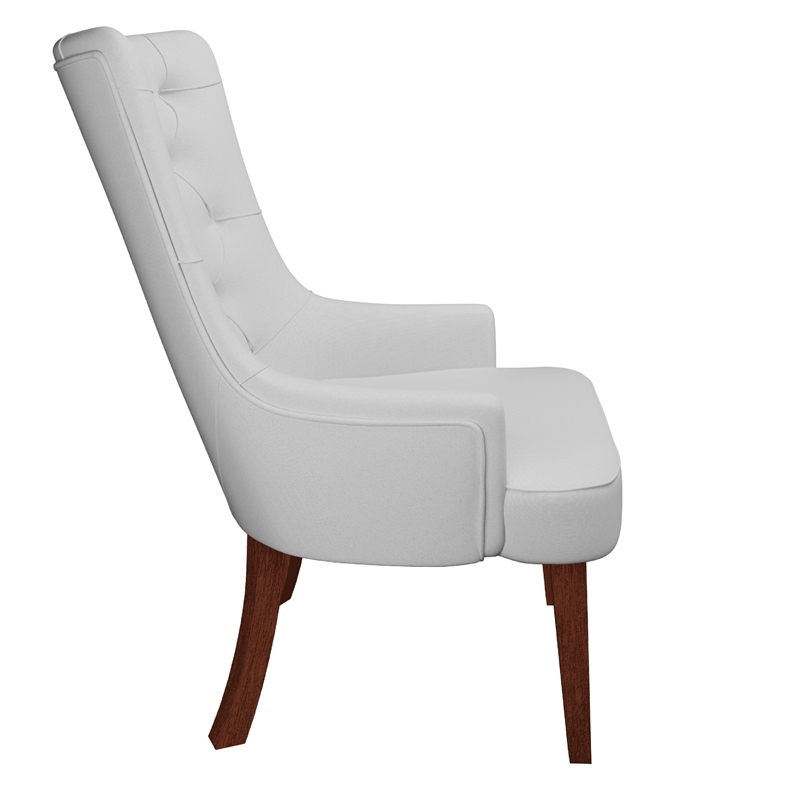 Leather Dining Chair Diamond-Tufted Side Chair in Rubberwood in Light Gray