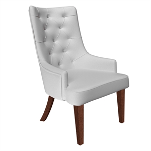 Leather Dining Chair Diamond-Tufted Side Chair in Rubberwood in Light Gray