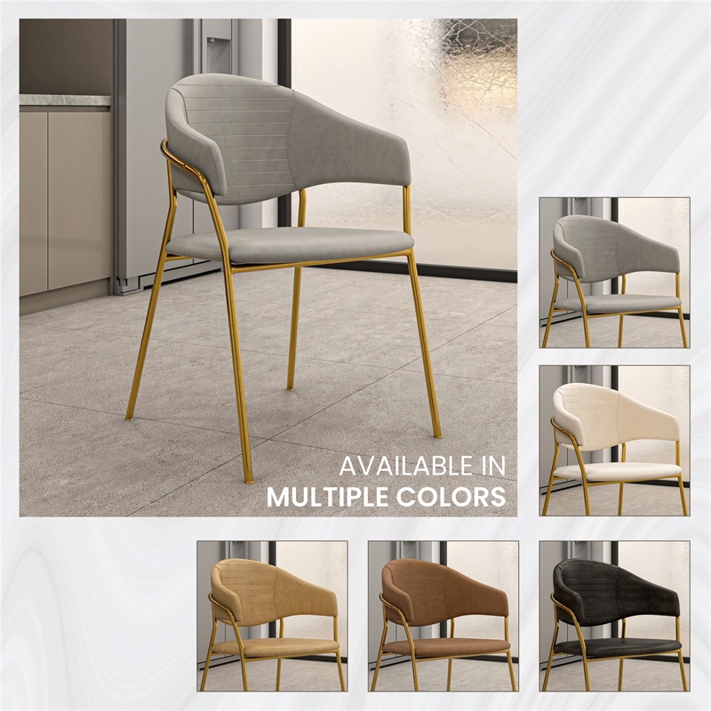 Dining Chair in Velvet Gold Stainless Steel Armchair in Light Gray