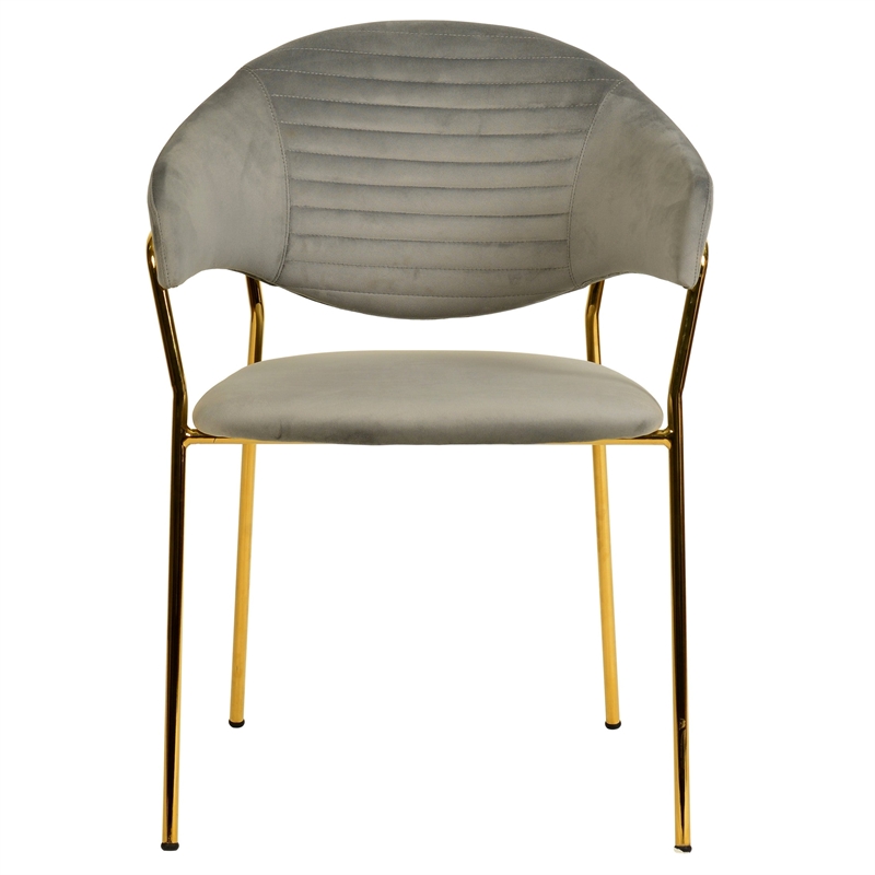 Dining Chair in Velvet Gold Stainless Steel Armchair in Light Gray