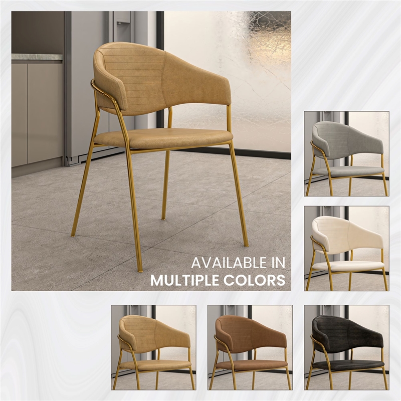 Dining Chair in Leather Gold Stainless Steel Armchair in Taupe