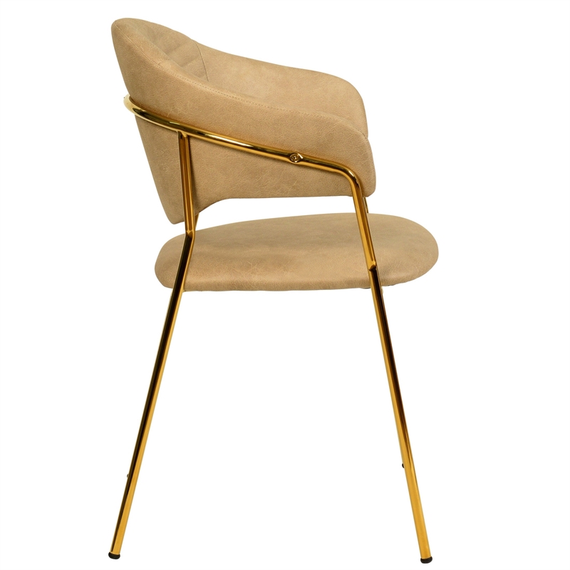 Dining Chair in Leather Gold Stainless Steel Armchair in Taupe