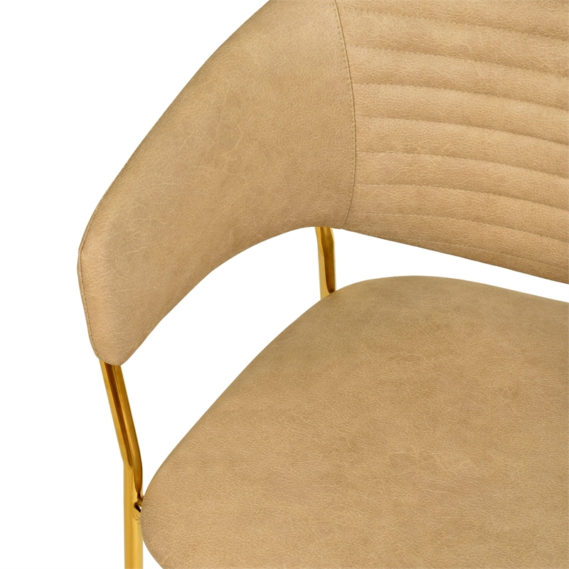 Dining Chair in Leather Gold Stainless Steel Armchair in Taupe