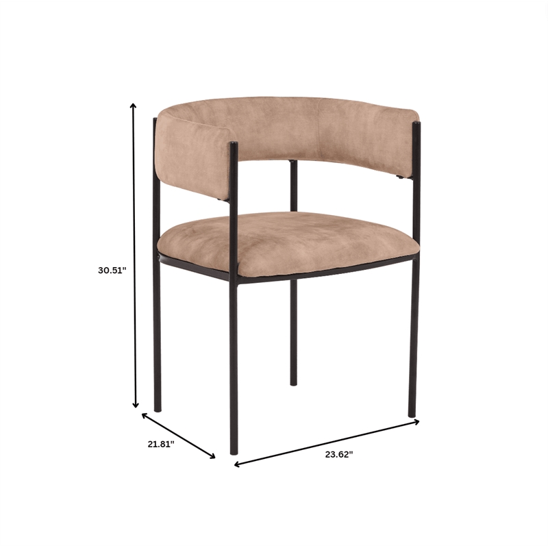 Dining Chair in Velvet with Open-Back and Powder Coated Iron Legs in Light Brown