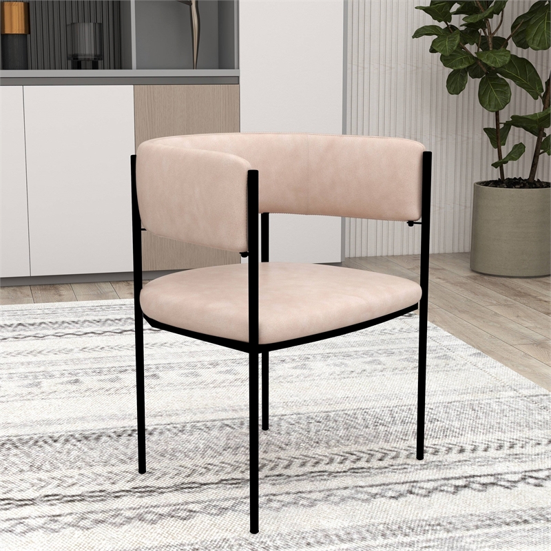 LeisureMod Open-Back Leather Dining Chair w/Powder Coated Iron Legs in Taupe
