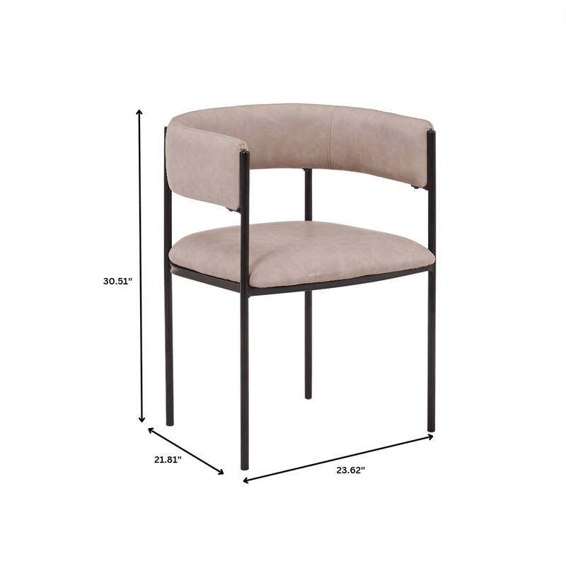 LeisureMod Open-Back Leather Dining Chair w/Powder Coated Iron Legs in Taupe