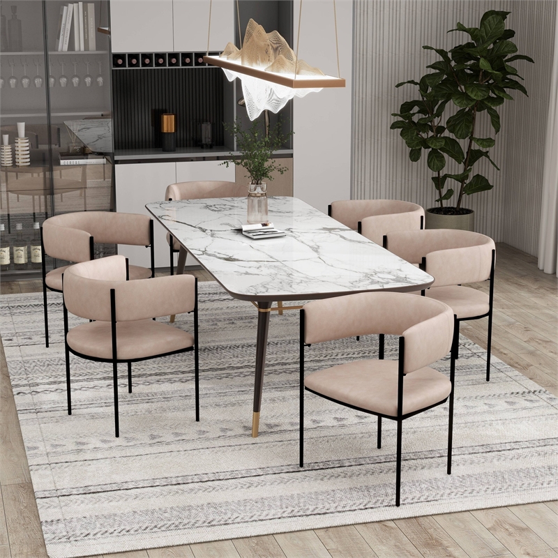 LeisureMod Open-Back Leather Dining Chair w/Powder Coated Iron Legs in Taupe
