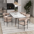 LeisureMod Open-Back Leather Dining Chair w/Powder Coated Iron Legs in Taupe