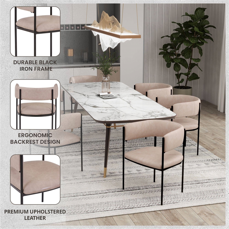 LeisureMod Open-Back Leather Dining Chair w/Powder Coated Iron Legs in Taupe
