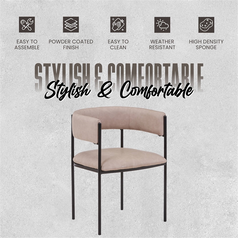 LeisureMod Open-Back Leather Dining Chair w/Powder Coated Iron Legs in Taupe