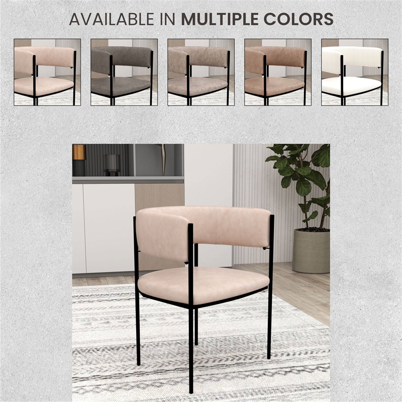 LeisureMod Open-Back Leather Dining Chair w/Powder Coated Iron Legs in Taupe