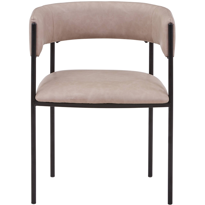LeisureMod Open-Back Leather Dining Chair w/Powder Coated Iron Legs in Taupe