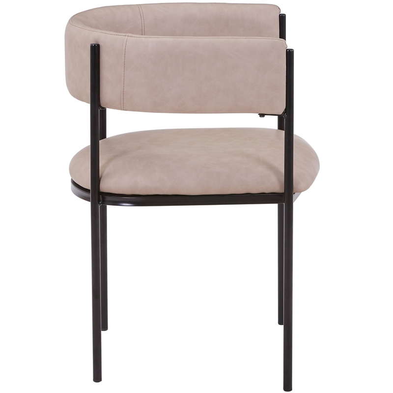 LeisureMod Open-Back Leather Dining Chair w/Powder Coated Iron Legs in Taupe