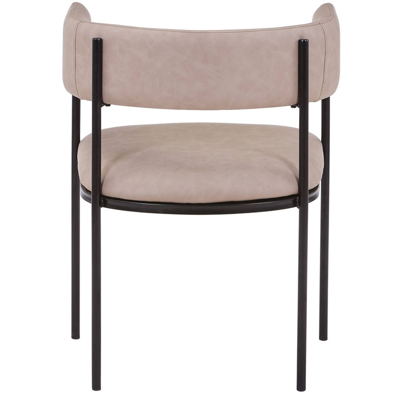 LeisureMod Open-Back Leather Dining Chair w/Powder Coated Iron Legs in Taupe