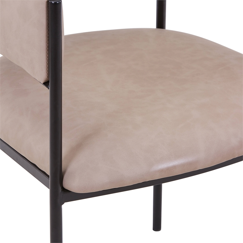 LeisureMod Open-Back Leather Dining Chair w/Powder Coated Iron Legs in Taupe