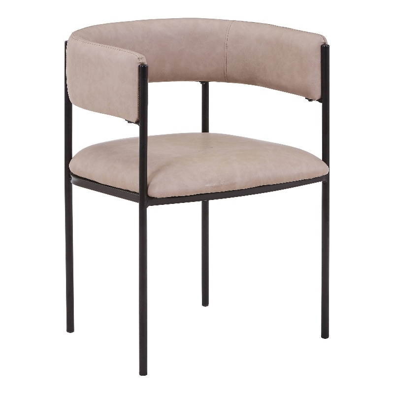 LeisureMod Open-Back Leather Dining Chair w/Powder Coated Iron Legs in Taupe