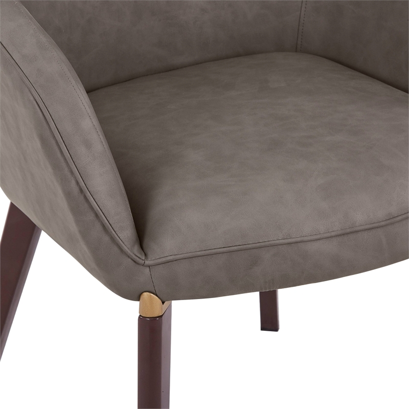 Elias Dining Chair Upholstered in Leather and Powder Coated Legs in Dark Gray