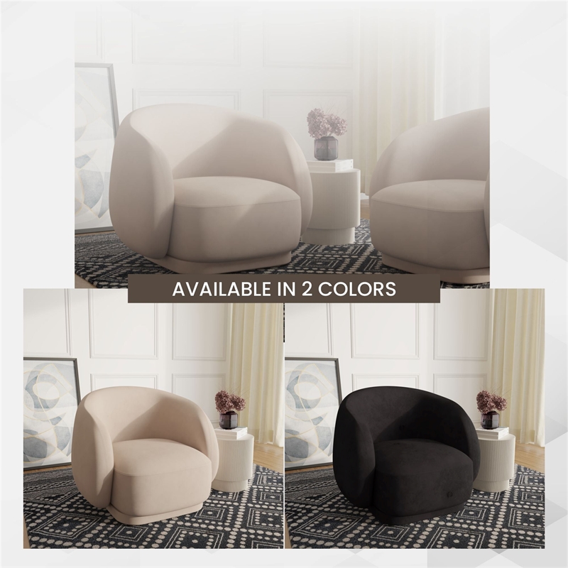 Accent Chair Upholstered in Velvet Single-Seater Sofa Armchair in Beige