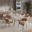 Dining Chair in Velvet with Open Curved Backrest Iron Base in Light Brown