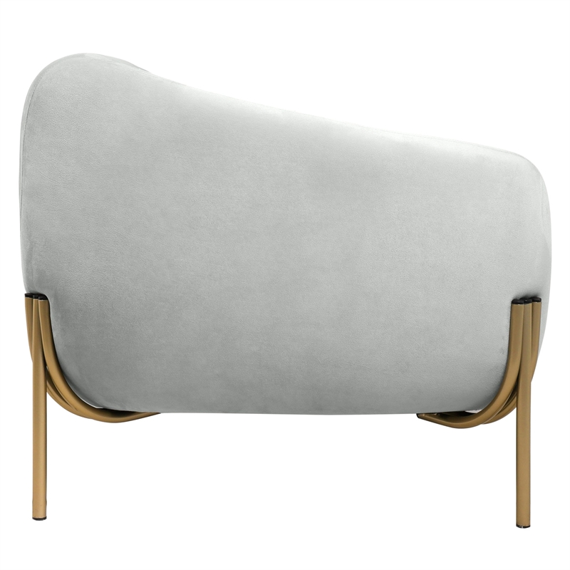 LeisureMod Zuno 3-Seater Velvet Upholstered Sofa w/Gold Iron Legs in Light Gray