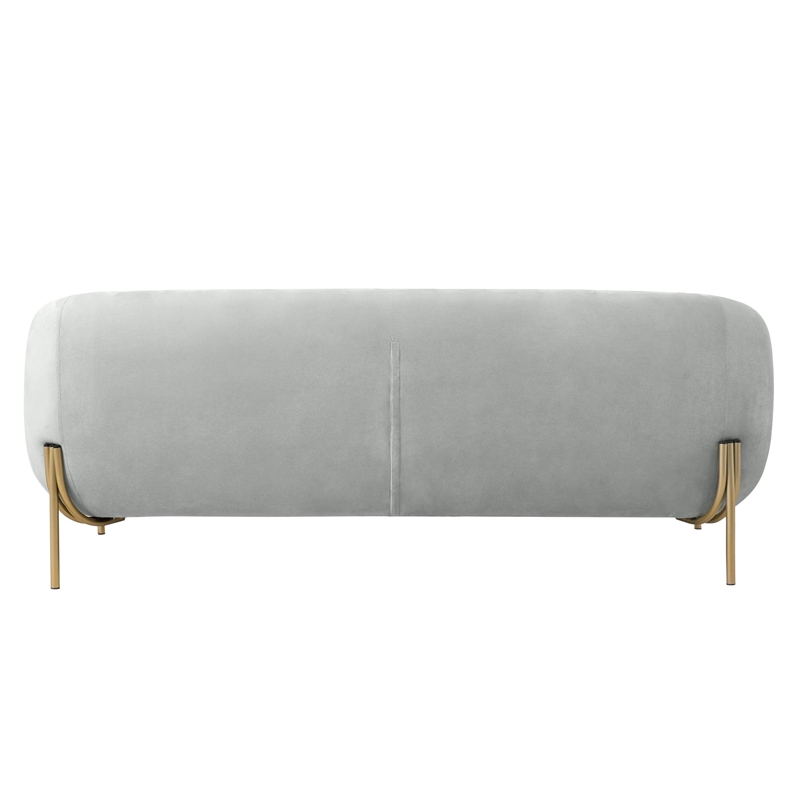 LeisureMod Zuno 3-Seater Velvet Upholstered Sofa w/Gold Iron Legs in Light Gray