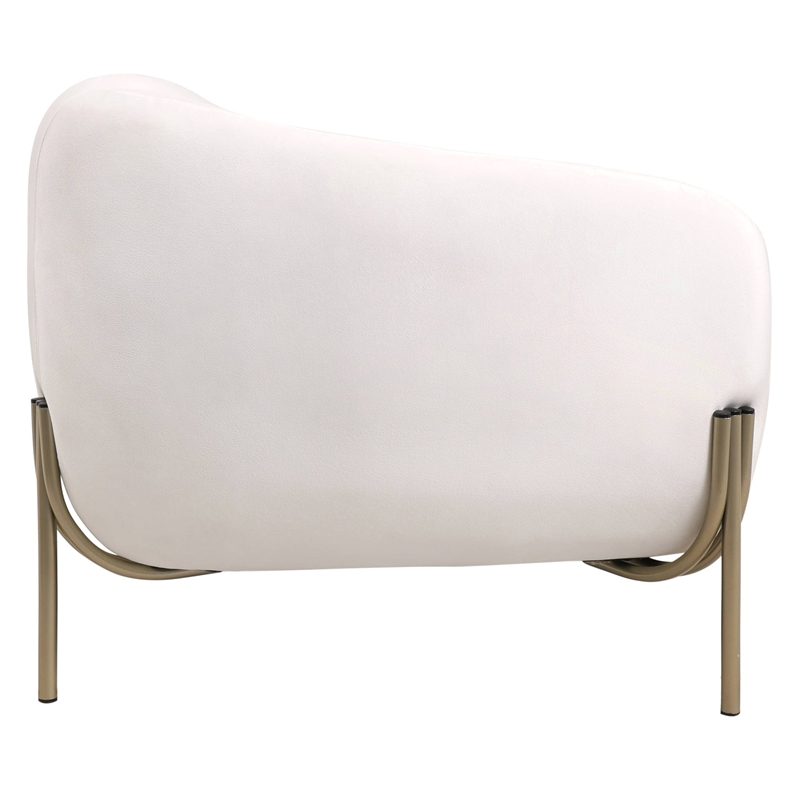 LeisureMod Zuno 3-Seater Upholstered Velvet Sofa with Gold Iron Legs in White