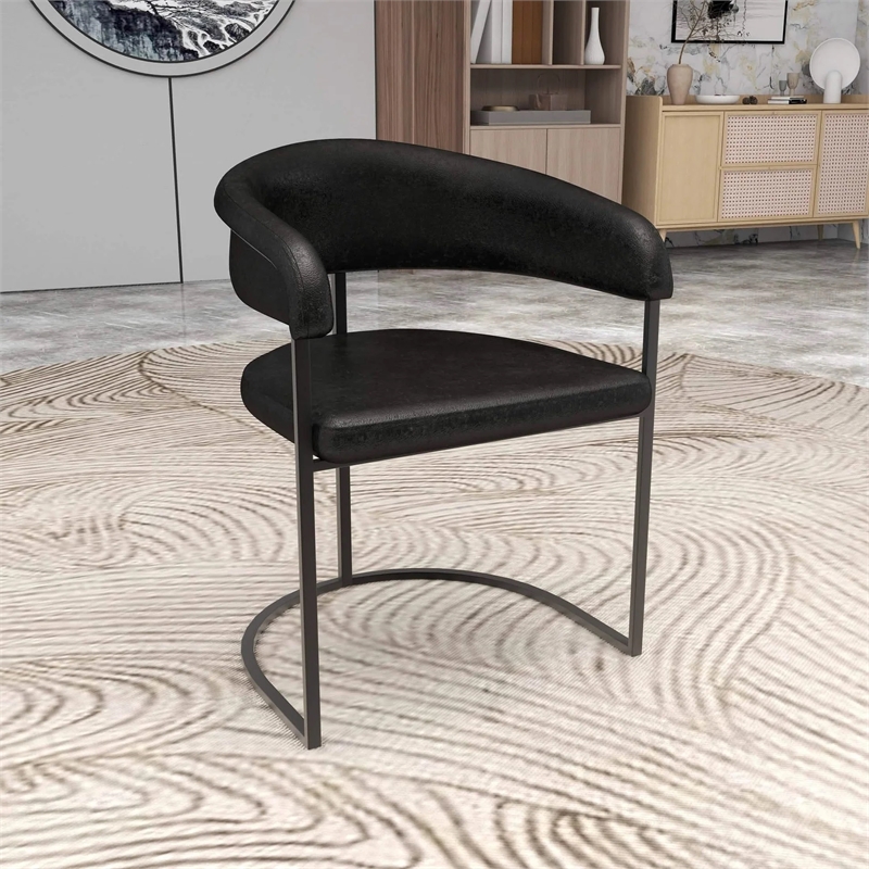 Aero Leather Upholstered Dining Chair with Powder-Coated Iron Frame in Charcoal