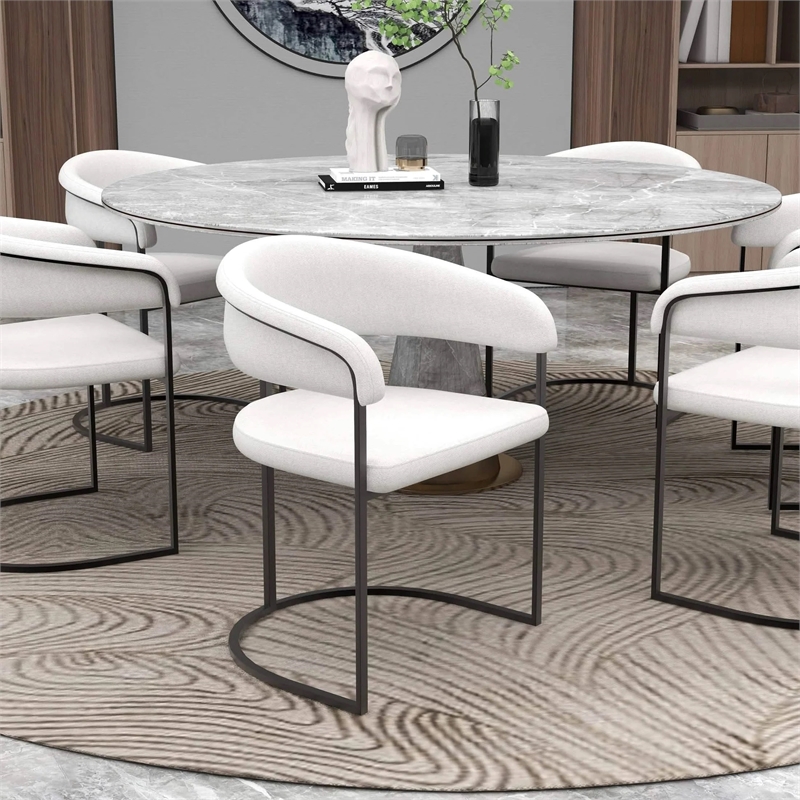 Aero Fabric Upholstered Dining Chair with Powder-Coated Iron Frame in White