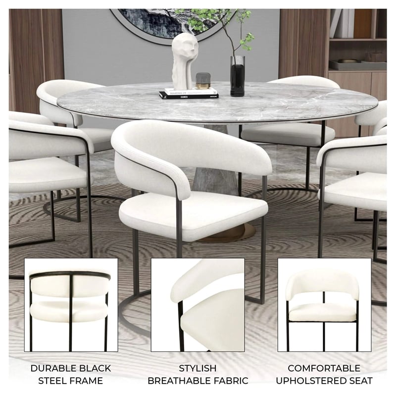 Aero Fabric Upholstered Dining Chair with Powder-Coated Iron Frame in White