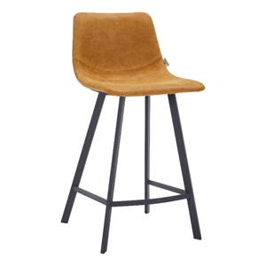 35&quot Leather Counter Stool with Stainless Steel Base & Footrest in Light Brown