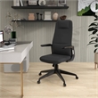 High-Back Office Chair in Leather Adjustable Height Swivel in Black