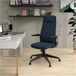 High-Back Office Chair in Leather Adjustable Height Swivel in Blue