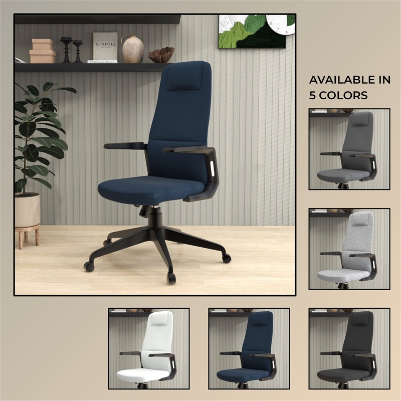 High-Back Office Chair in Leather Adjustable Height Swivel in Blue