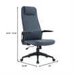 High-Back Office Chair in Leather Adjustable Height Swivel in Blue