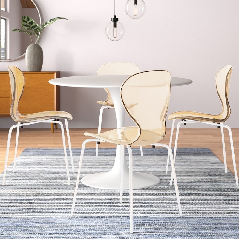 Transparent Plastic Dining Chair White Stainless Steel Base in Amber