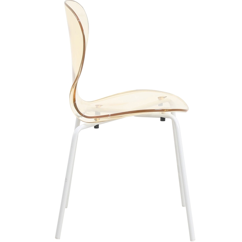 Transparent Plastic Dining Chair White Stainless Steel Base in Amber