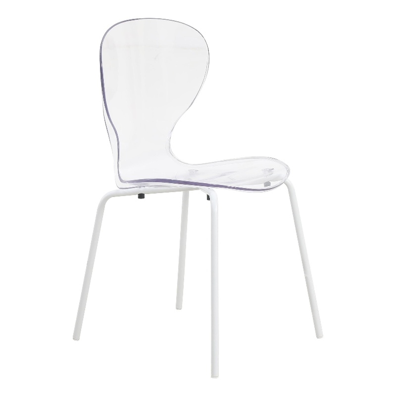 Transparent Plastic Dining Chair White Stainless Steel Base in Clear