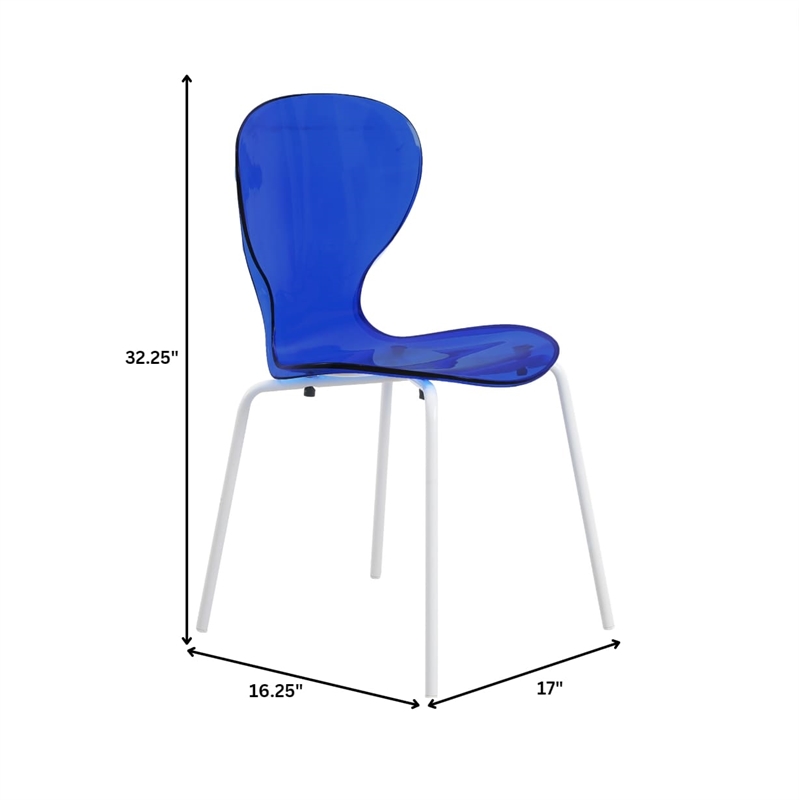 Transparent Plastic Dining Chair White Stainless Steel Base in Transparent Blue