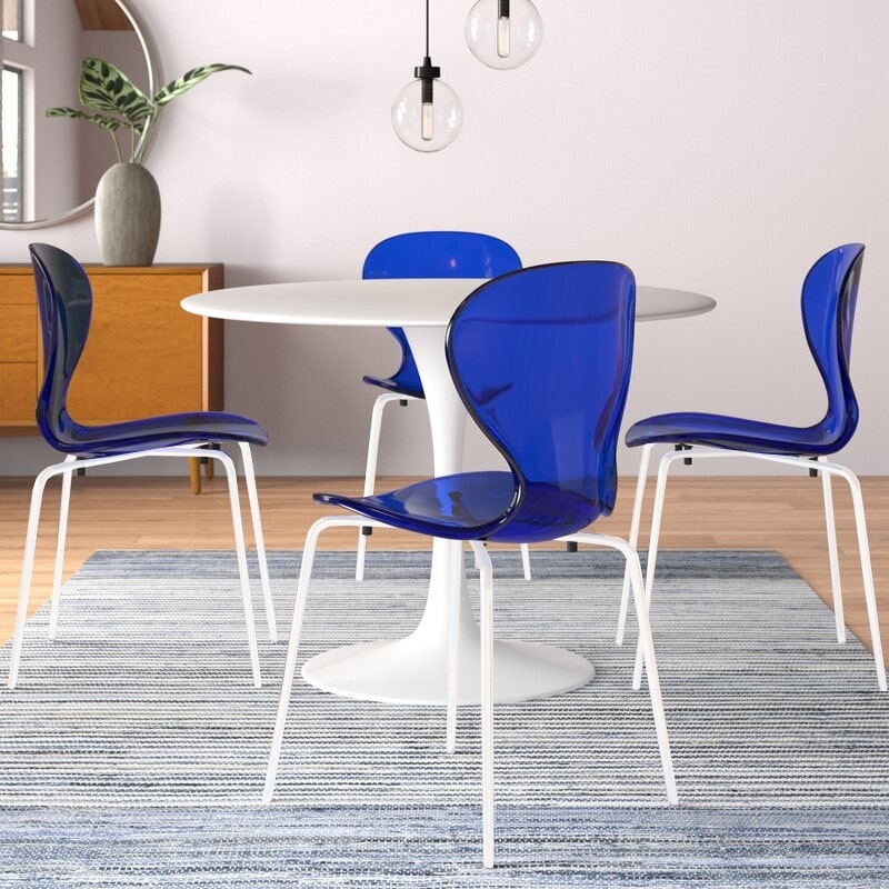 Transparent Plastic Dining Chair White Stainless Steel Base in Transparent Blue
