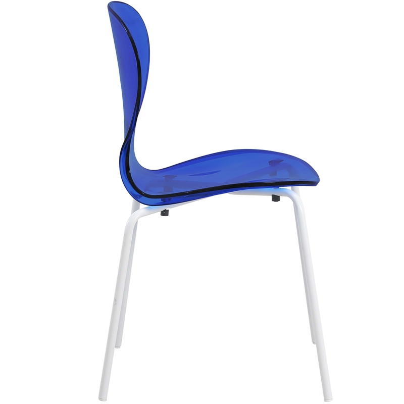 Transparent Plastic Dining Chair White Stainless Steel Base in Transparent Blue
