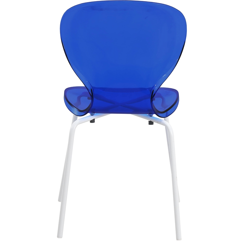 Transparent Plastic Dining Chair White Stainless Steel Base in Transparent Blue