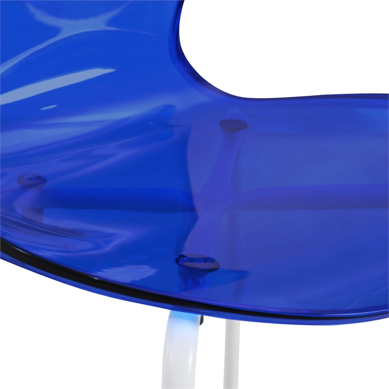 Transparent Plastic Dining Chair White Stainless Steel Base in Transparent Blue