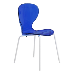 Transparent Plastic Dining Chair White Stainless Steel Base in Transparent Blue