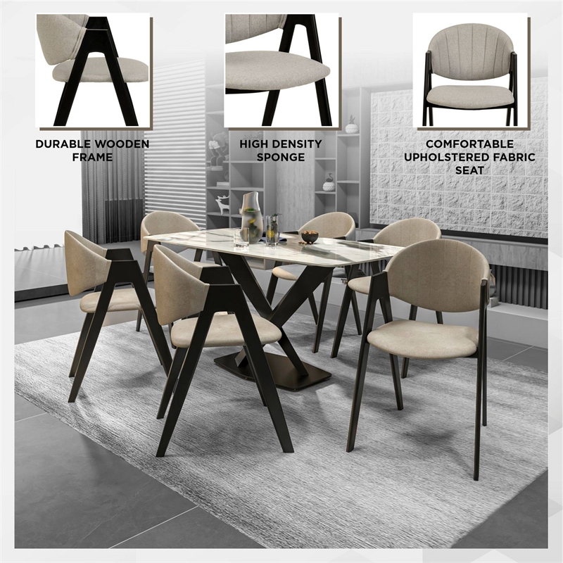 Dining Chair in Polyester with Curved Back and Iron Base in Gray