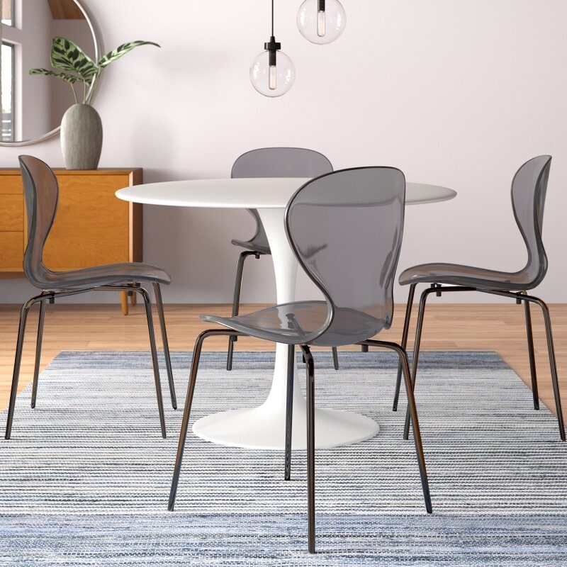 Transparent Plastic Side Chair with Black Metal Base in Black