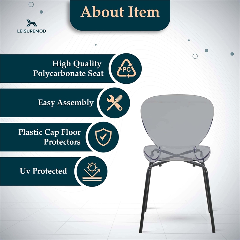 Transparent Plastic Side Chair with Black Metal Base in Black