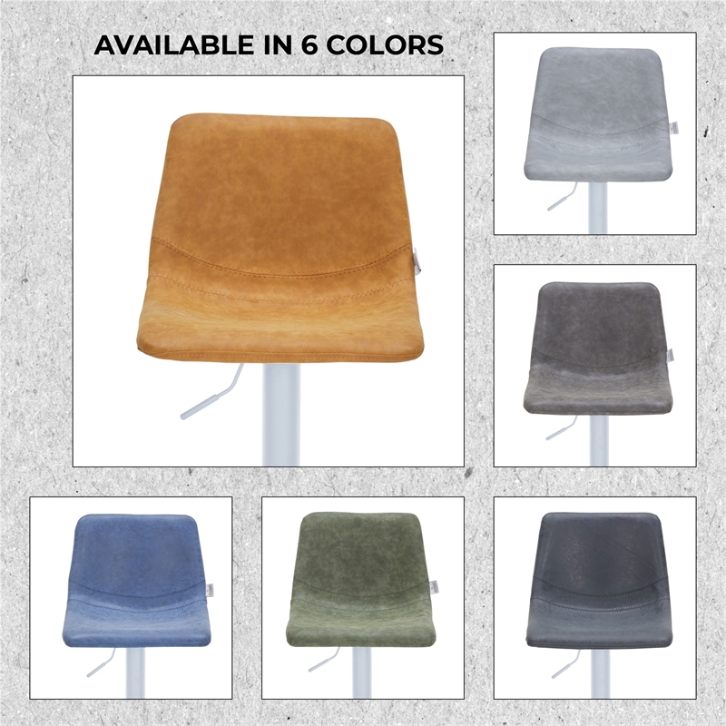 Adjustable Height Bar Stool in Leather with White Iron Base in Light Brown